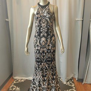 Size 6 black/gold formal/prom/ball gown with golden embroidered details